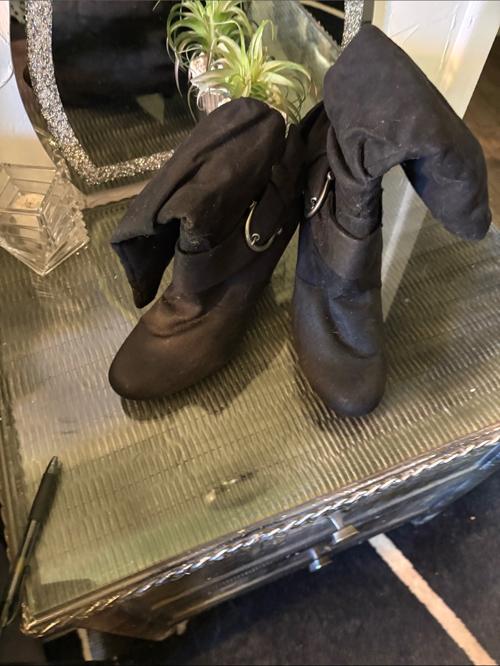 Apt. 9 Black Fold-Over Ankle Heeled Boots